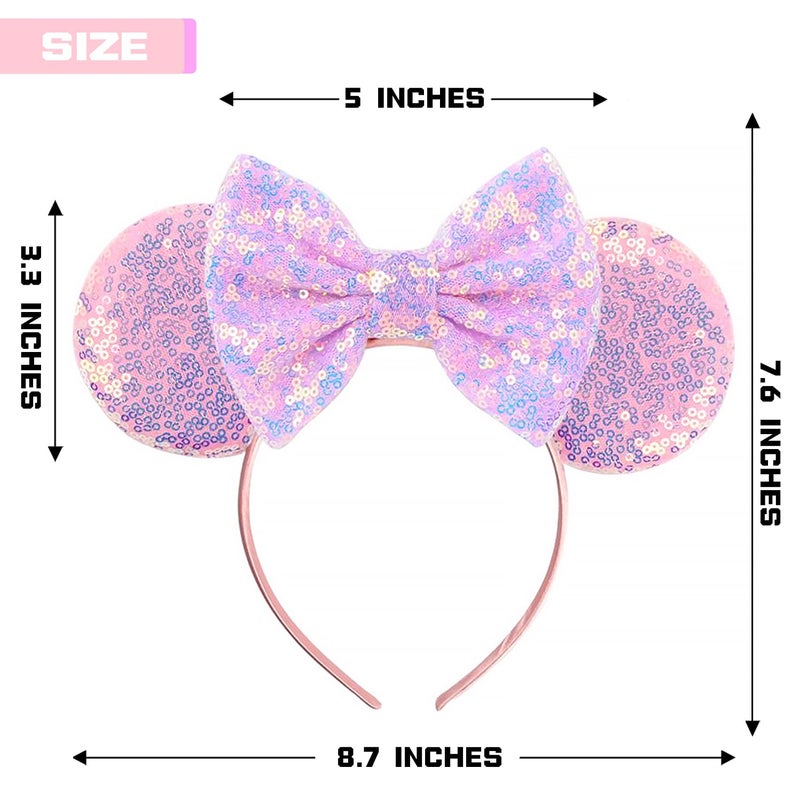 MADO Pink Mouse Ears Headband for Women, Adults and Girls - Fairy Ear Headpieces for Disney Park Visits (Light Pink) - Image 3